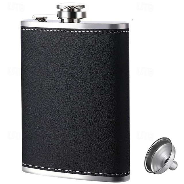  Hip Flask for Men Liquor Flask Stainless Steel Leak proof Flask with Funnel set for Women Pocket Alcohol Drinking Flask set 8OZ Covered with Black Leather Gift for Men
