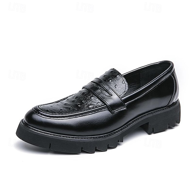  Men's Penny Lug Sole Loafers & Slip-Ons Dress Shoes PU Leather Plus Size Business Casual Shoes Comfortable Loafer Black Brown Summer Spring