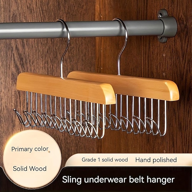  5pcs 8-Hook Multi-Functional Wooden Hanging Organizer: Perfect for Bras, Tanks, Ties, Ideal for Students' Dorms - Solid Wood Wave Design Clothes Hanger for Air-Drying