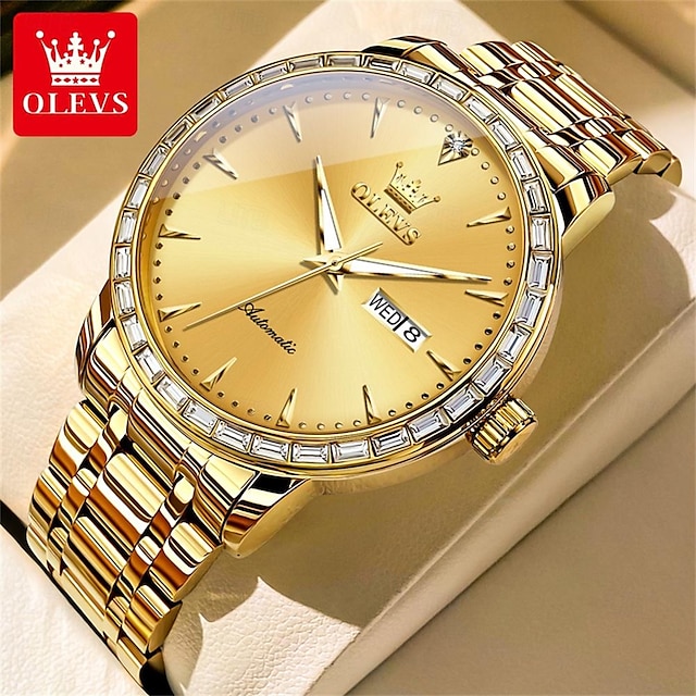  OLEVS Men Mechanical Watch Luxury Large Dial Fashion Business Automatic Self-winding Luminous Calendar Date Week Steel Watch