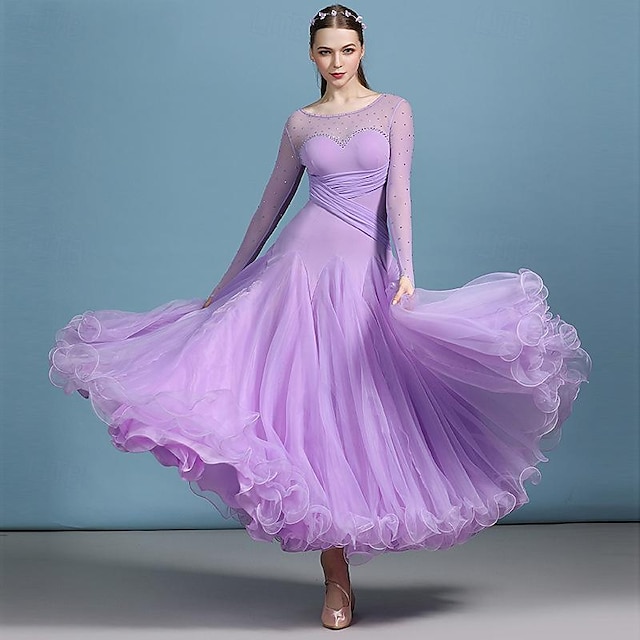  Ballroomdansen Kleding Strass Pure Kleur Dames Prestatie Opleiding Lange mouw Polyester