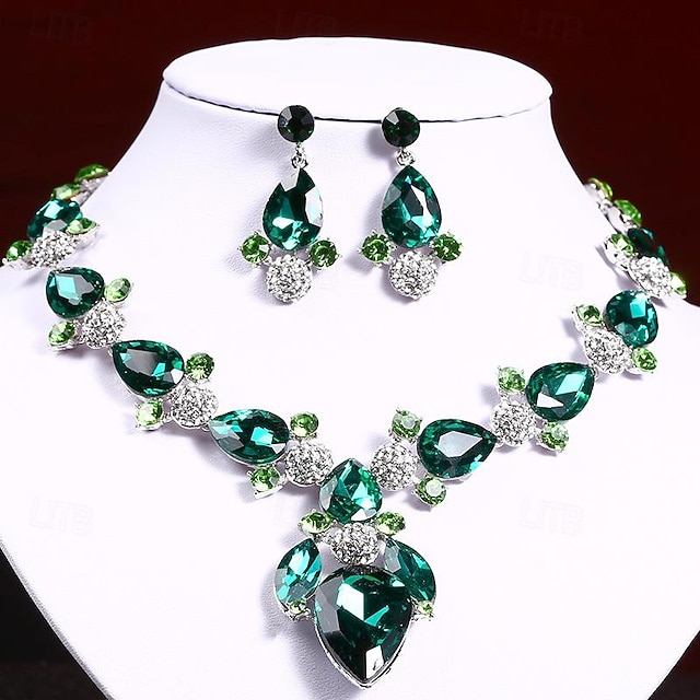  Set di gioielli 3 pezzi Strass Lega Orecchini Collane Per donna Elegante Vintage Moda geometrico Di forma geometrica Parure di gioielli Per Matrimonio Anniversario Invitati del matrimonio