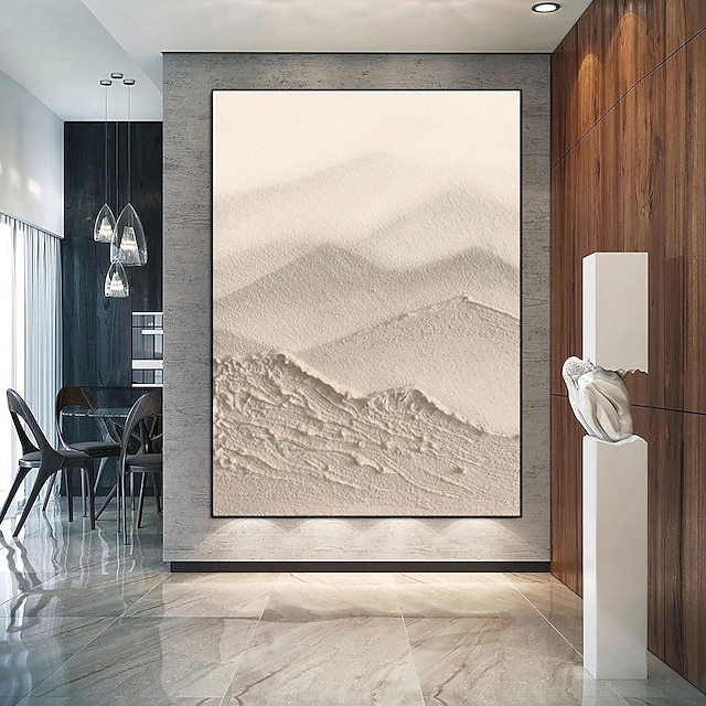  3D Large Beige Textured oil painting handmade Abstract Canvas Art oil painting Large Wabi- Sabi painting Wall Art Thick Textured Acrylic mountain Painting landscape oil painting