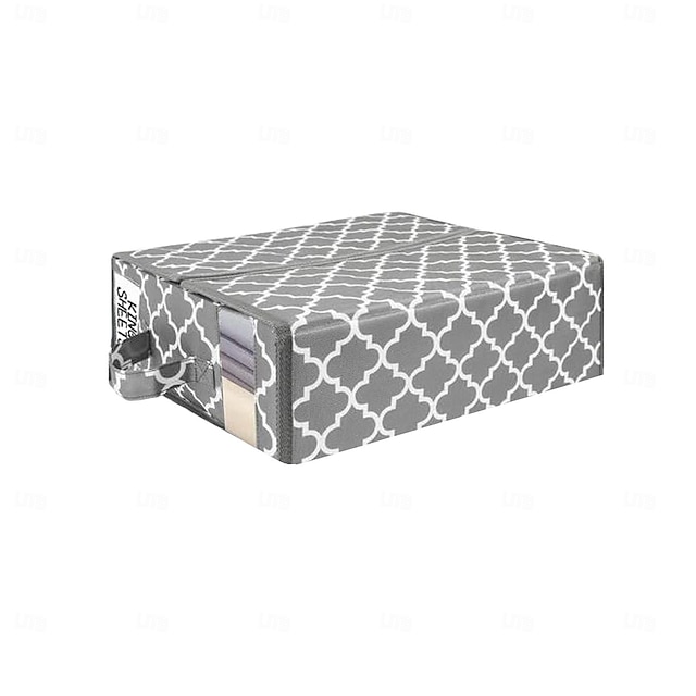  šedý úložný box pod postel: skládací úložný koš s madly a průhledným oknem, ideální pro uspořádání lůžkovin, oblečení a přikrývek, ideální pro podkroví, sklepy, skříně, skříně, ložnice a ložnice