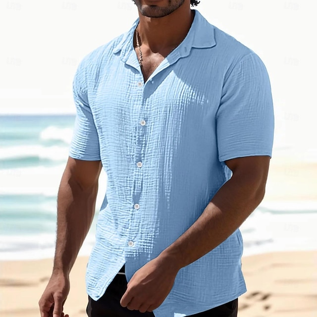  Men's Shirt Button Up Shirt Casual Shirt Summer Shirt Pink Blue Green Short Sleeve Plain Collar Daily Vacation Clothing Apparel Fashion Casual Comfortable