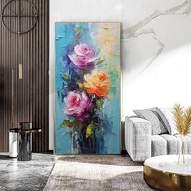  håndmaling moderne abstrakt oliemaleri på lærred stor vægkunst original minimalistisk blomst brugerdefineret farverig rosemaleri stue indretning rammeløs