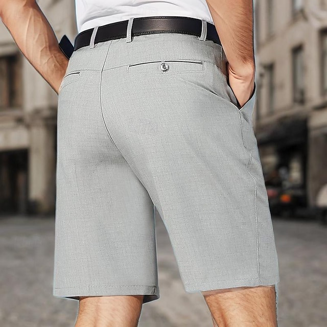  Hombre pantalones cortos de vestir Pantalones cortos casuales Alto aumento Color sólido Transpirable Ligero Longitud de la rodilla Casual Básico Clásico Gris blanco Negro Alta cintura Rígido