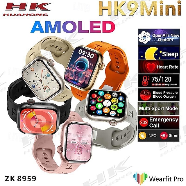  HK9 mini Smart Watch 1.75 inch Smartwatch Fitness Running Watch Bluetooth ECG+PPG Pedometer Call Reminder Compatible with Android iOS Kid's Women Long Standby Hands-Free Calls Waterproof IP68 36mm