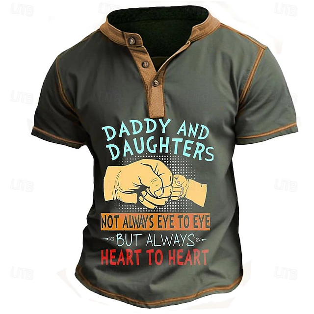 Men's Daddy Daughters Short Sleeve Henley Graphic T-Shirt - "Not Always Eye to Eye But Always Heart to Heart" Family Love Tee 7