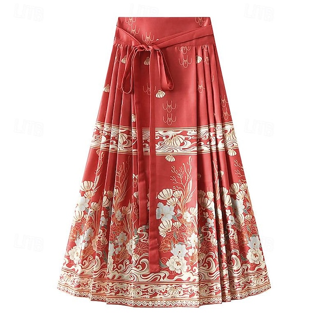  Women's Hanfu Pleated Skirt Horses Face Skirt Chinese Traditional Ming Style Carnival Masquerade Graphic Adults Skirt Daily Wear