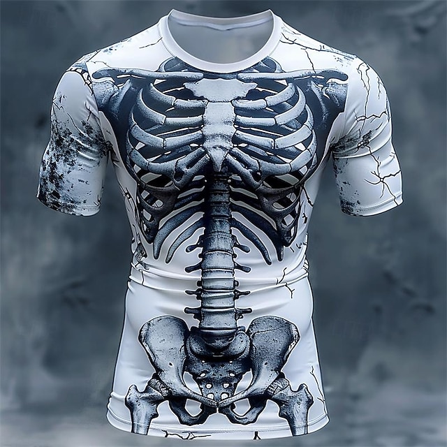  Graphic Skeleton Designer Retro Vintage Subculture Men's 3D Print T shirt Tee Sports Outdoor Holiday Going out T shirt White Light Grey Dark Gray Short Sleeve Crew Neck Shirt Spring & Summer Clothing