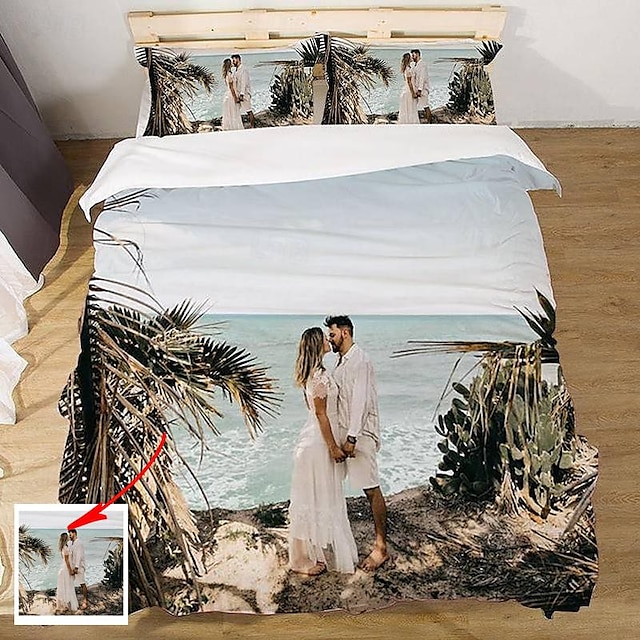  Conjunto de cama estampado com foto personalizada, conjunto de cama personalizado, presente de quarto para amigos, amantes, presentes personalizados