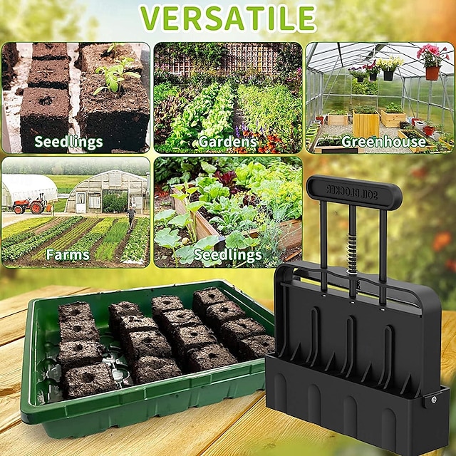  Bloqueador de solo atualizado, fabricante de bloco de solo com handel confortável, ferramenta de bloqueio de solo de 4 células para germinação inicial de sementes