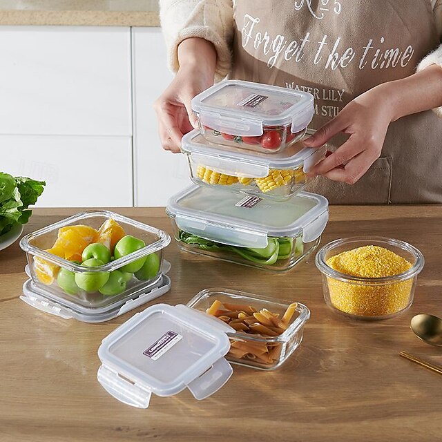  lunchtrommel van borosilicaatglas, maaltijdbereidingscontainers, glazen voedselopslagcontainers met deksels, keukenopslag & organisatie