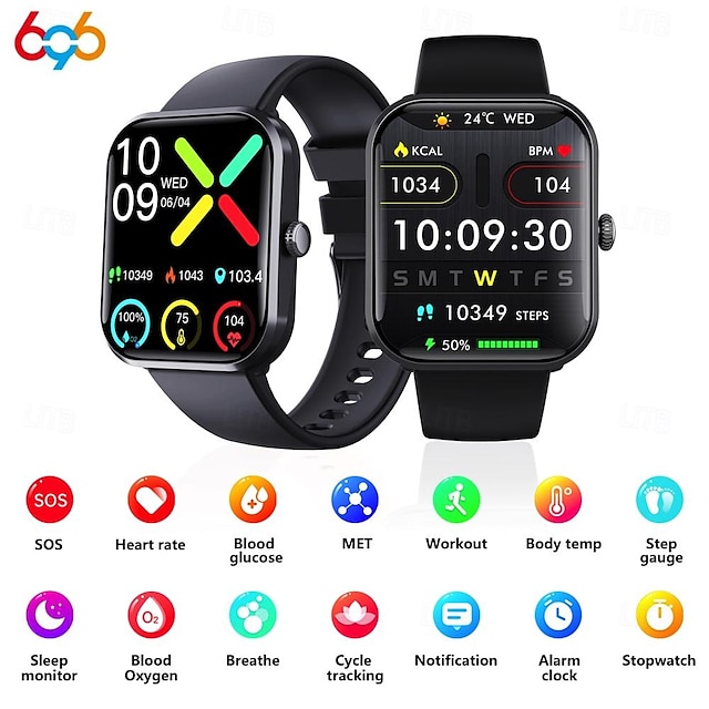  696 F96 Smartwatch 1.9 Zoll Smart-Armband Bluetooth Temperaturüberwachung Schrittzähler Anruferinnerung Kompatibel mit Android iOS Damen Herren Freisprechanlage Nachrichterinnerung IP 67 44mm