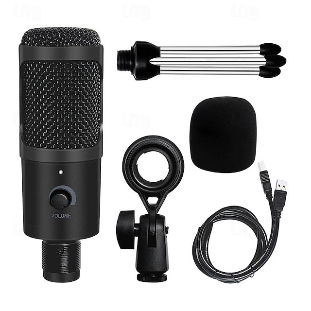  Конденсаторный микрофон USB-микрофон для караоке, студийной записи, игровой записи, микрофон для вещания с зажимом-штативом для ноутбука, настольного ПК