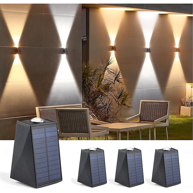  applique murale extérieure solaire éclairage haut et bas ip65 lampe de lavage murale étanche pour jardin extérieur cour garage porche éclairage de décoration paysagère 1/2/4 pièces