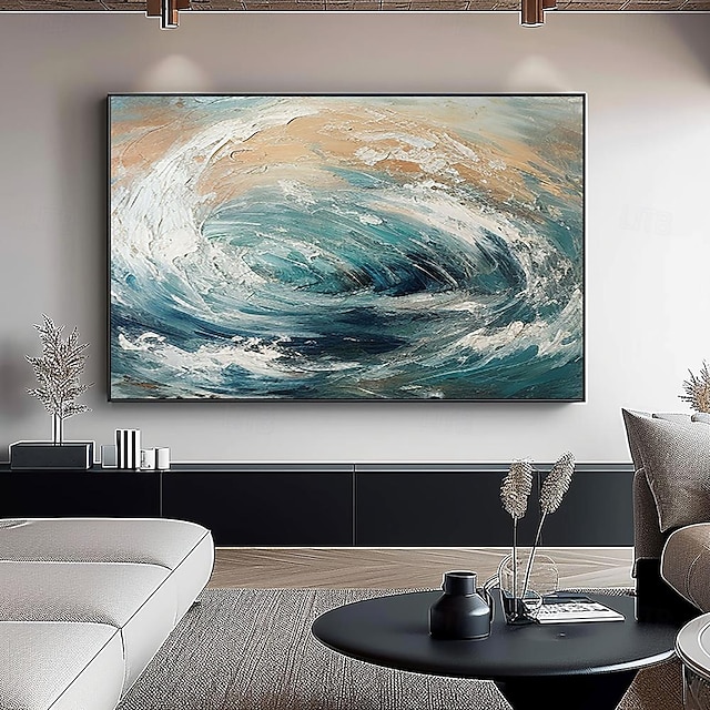  ručně malovaná abstraktní olejomalba z vln oceánu na plátně velká nástěnná malba modrá mořská malba minimalistické umění ruční malba vlněním na míru pro obývací pokoj dekorace na stěnu ložnice