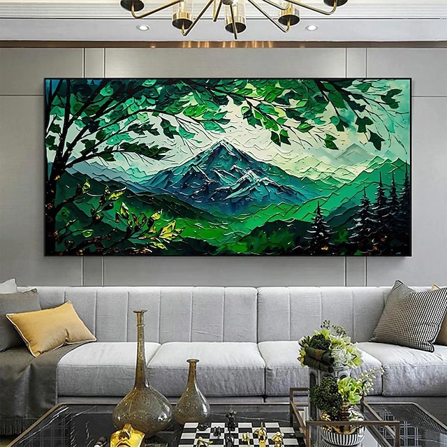  Mintura картины маслом ручной работы с зелеными горами на холсте, большие настенные художественные украшения, современные абстрактные пейзажные картины для домашнего декора, свернутая безрамная