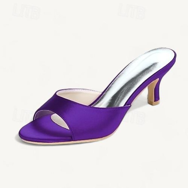  Women's Wedding Shoes Sandals Kitten Heel Open Toe Minimalism Satin Loafer Black White Ivory