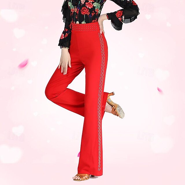 Latin Dance Ballroom Dance Pants Pure Color Splicing Women's Performance Training High Spandex