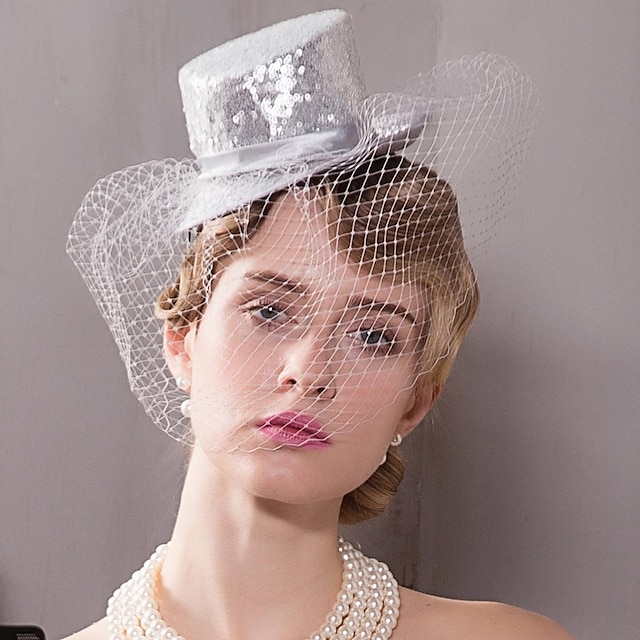  Headbands Hats Headwear Tulle Nonwoven Bowler / Cloche Hat Saucer Hat Top Hat Wedding Tea Party Elegant British With Face Veil Headpiece Headwear
