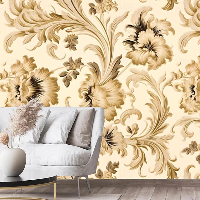  Cool Wallpapers Yellow Vintage Flowers Wallpaper Wall Mural Roll Sticker Peel and Stick Removable PVC/Vinyl Material Self Adhesive/Adhesive Required Wall Decor for Living Room Kitchen Bathroom