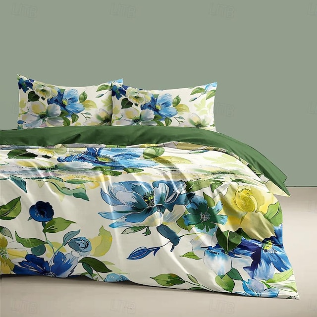  lt.home Parure de lit réversible en satin 100 % coton de qualité supérieure, 300 fils au pouce carré, motif floral Elite