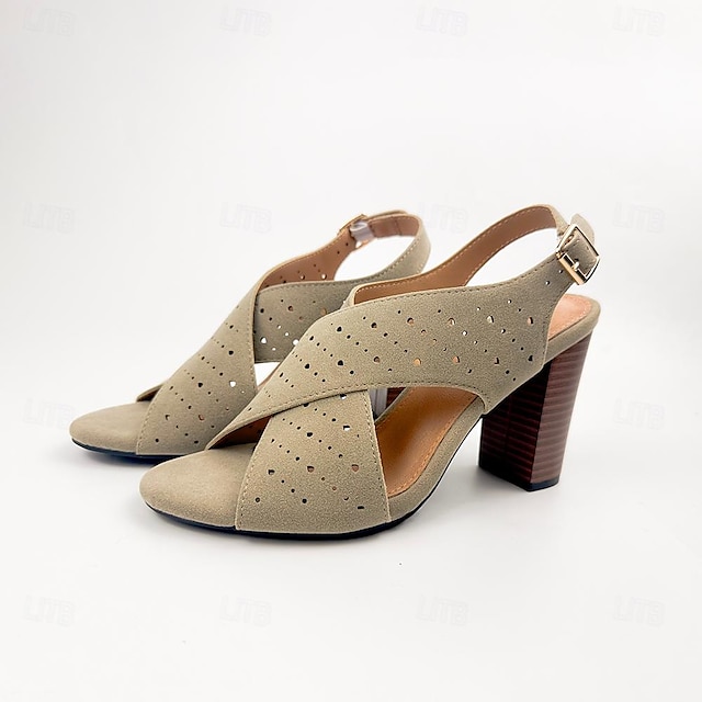  Pentru femei Tocuri Sandale Pantofi Romani Tocuri cu bretele încrucișate Petrecere Birou Zilnic Elimina Toc Înalt Toc Îndesat Pantofi vârf deschis Elegant Epocă minimalism Piele microbiană Buclă Kaki