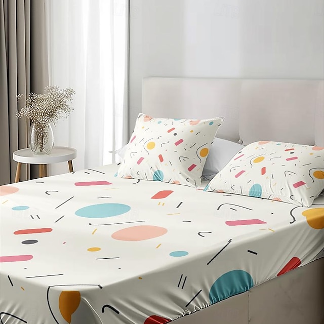  geometri tilpasset lakensett ultramykt pustende silkeaktig sengetøy dyp lomme 100 % mikrofiber sengetøy 3 deler queen king size