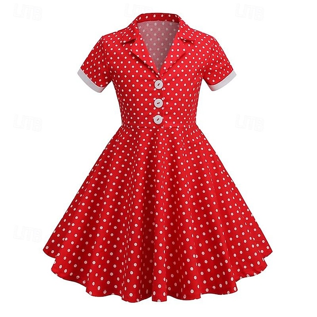  Πουά Ρετρό / Βίντατζ Δεκαετία του 1950 Φορέματα Φόρεμα A-Line Φόρεμα Flare Κοριτσίστικα Πουά Χριστούγεννα Εκδήλωση / Πάρτι Κοκτέιλ Πάρτι Χοροεσπερίδα Παιδικά Φόρεμα