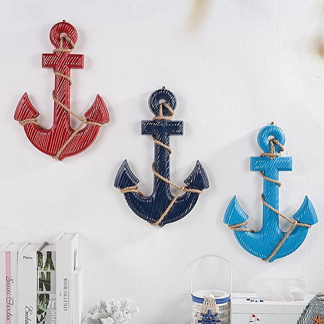  Wall Decoration Wall Hanging Retro Old Iron Anchor Mediterranean Style Wooden Anchor Ornaments Bar Restaurant