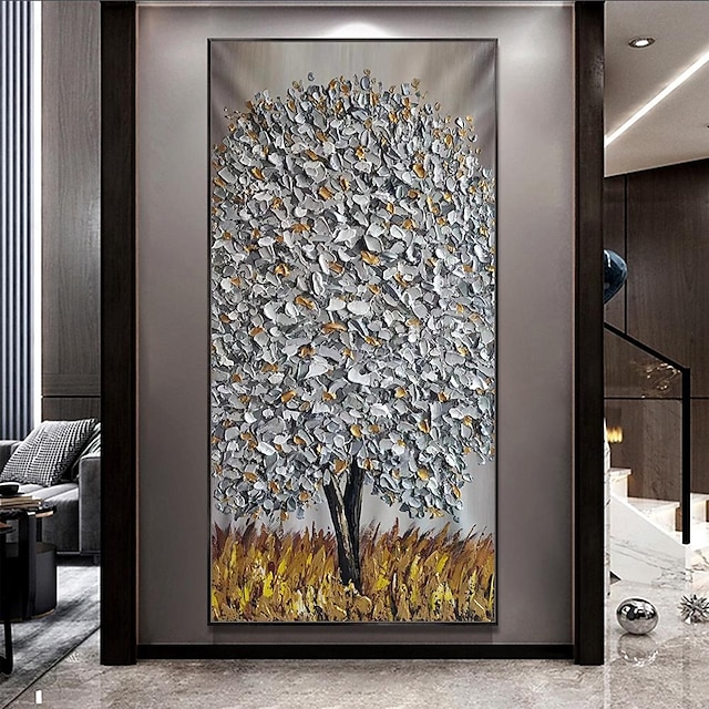  Mintura ручная работа серебряное дерево пейзаж картины маслом на холсте настенное искусство украшения современные абстрактные картины с золотым деревом для домашнего декора свернутая безрамная