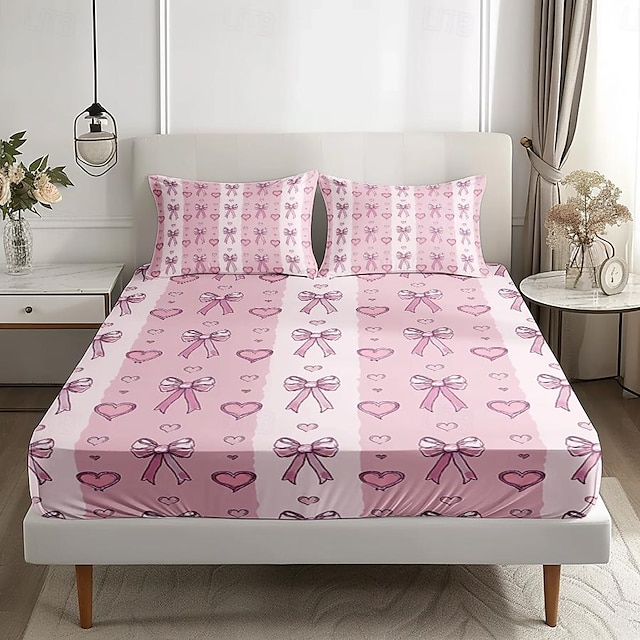  Spannbettlaken-Set „Happy Mother's Day“, 100 % Baumwolle, rosa Frühlingsmuster, ultraweiche, atmungsaktive, seidige Bettwäsche, tiefe Taschen, 3-teiliges Queen-King-Size-Bett