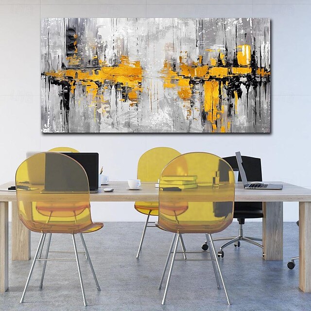  peintures à l'huile faites à la main toile mur art décoration moderne abstrait noir blanc et jaune pour la maison décor peint à la main roulé sans cadre peinture non étirée