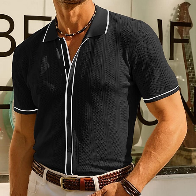  Herren Business-Polo Golfpolo Geschäft Casual Kargen Kurzarm Büro Solide / einfarbig Knopf vorne Sommer Schwarz Himmelblau Aprikose Business-Polo