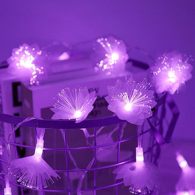  Fiber Optic Fairy String Lights 1.5M 10LED/3M 20LED Artificial Flower Decorative LED Light Battery Operated Garland Decoration Party Wedding Room Garden Decor