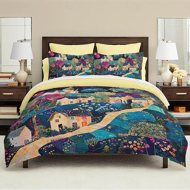  100% Cotton Duvet Cover Set Landscape Pattern Set Soft 3-Piece Luxury Bedding Set Home Decor Gift King Queen Duvet Cover