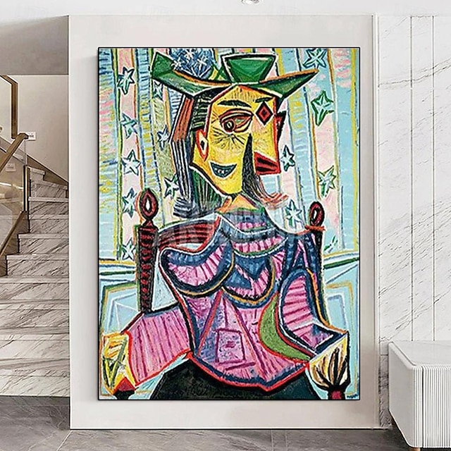  handgemaltes Pablo Picasso sitzendes Porträt von Dora Maar Gemälde handgemachtes Ölgemälde handgemaltes Pablo Picasso vertikale abstrakte Menschen klassisches modernes Pablo Picasso Gemälde