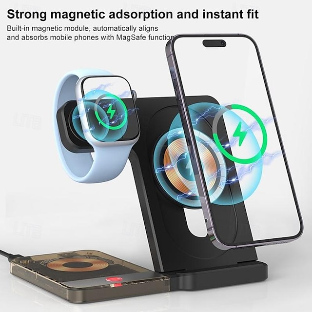  New Design U17 15W 5 in 1 Folding Magnetic Wireless Charger with Night Light For iPhone 15/14/13/12 Pro Max Apple Watch  Ultra 2/1 S9 8 7 6 SE2 5 4 3 2  AirPods Pro Samsung Z Fold 3/4/5