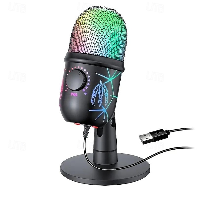  microphone à condensateur RVB - plug-and-play USB-C avec contrôle du volume pour les joueurs et le streaming en direct