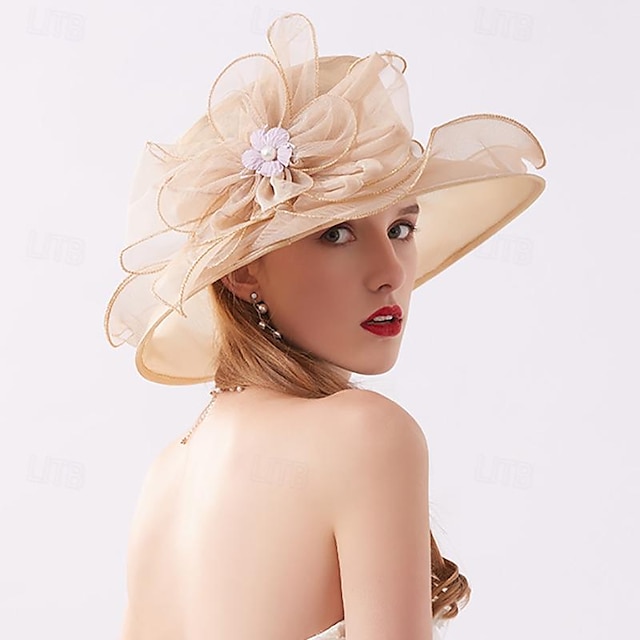 Γοητευτικά Καπέλα Καλύμματα Κεφαλής Οργάντζα Τύπου bucket Καπελίνα Ψάθινο καπέλο Causal Αργίες Κομψό Βίντατζ Με Λουλούδι Καθαρό Χρώμα Ακουστικό Καπέλα