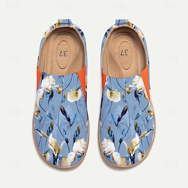  Női Tornacipők Lapos Slip-Ons Nyomtatási cipők Csúsztatható cipők Napi Vakáció Utazás Virágos Virágok Lapos Szabadság Alkalmi Kényelmes Gyalogló Vászon Papucs Kék