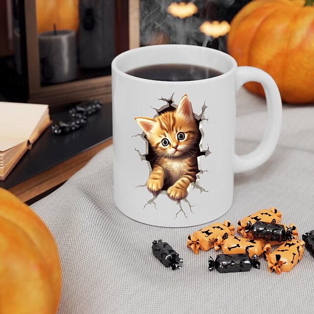  1pc 11oz Cat Breakthrough coffee cups ceramic coffee cups water cups summer and winter drinks birthday gifts holiday gifts New Year gifts Valentine's Day gifts