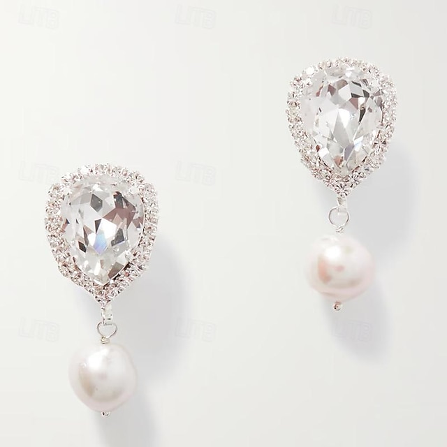  Női Klipszes fülbevalók Klasszikus Értékes Egyszerű Édes Gyöngy Hamis gyémánt Fülbevaló Ékszerek Ezüst Kompatibilitás Esküvő Parti 1 pár
