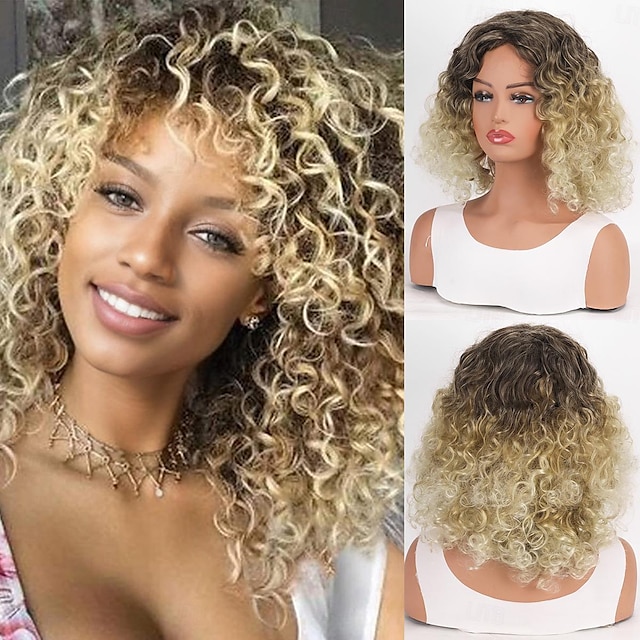  Blonde Wigs for Women Blonde Kinky Curly Wig Afro American Wigs Soft Synthetic Wig for Fashion Women Ombre Wigs