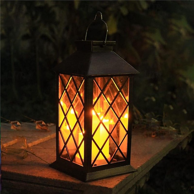  lanterna appesa solare esterna in pvc ip65 impermeabile led tremolante candela senza fiamma luci decorative per giardino cortile patio prato decorazione lampada 1x