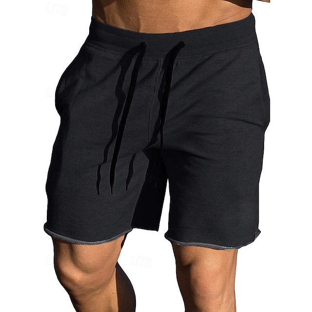  Men's Sweatpants Sweat Shorts Shorts Summer Shorts Drawstring Elastic Waist Straight Leg Solid Color Comfort Breathable Knee Length Casual Daily Fashion Streetwear Black Light Grey Inelastic