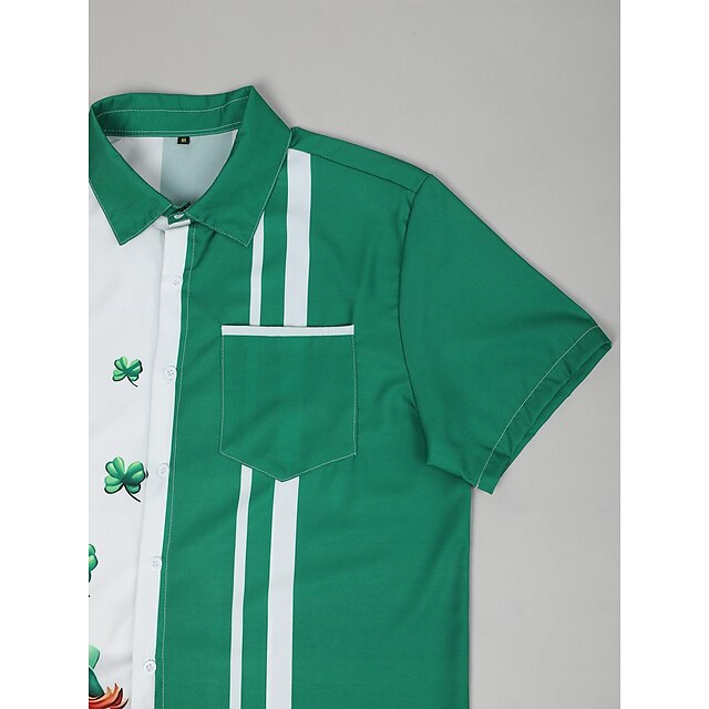St. Patrick Men's Cartoon Hat Striped Shirt Summer Hawaiian Shirt Short ...