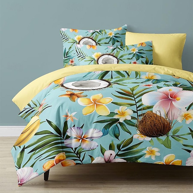  Floral Tropical Series Duvet Cover 3-Piece Set 100% Cotton Super Soft Skin Friendly Long Lasting
